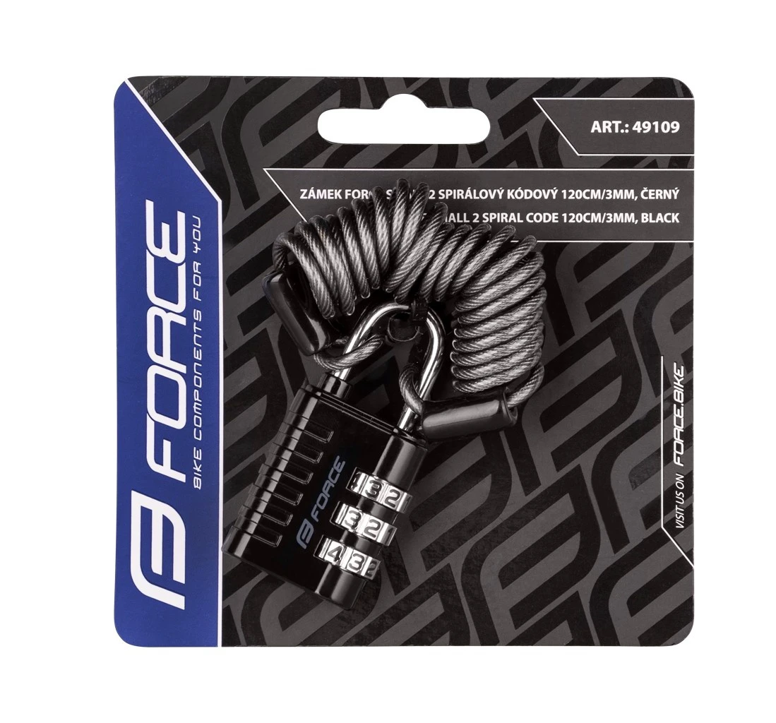 2. Antifurt Force SMALL 2 spiral code 120cm/3mm, negru