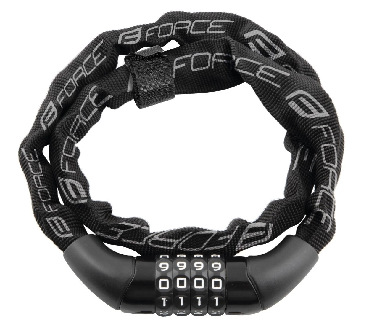 1. Lacat Force Chain cu cifru 120cm/4mm negru