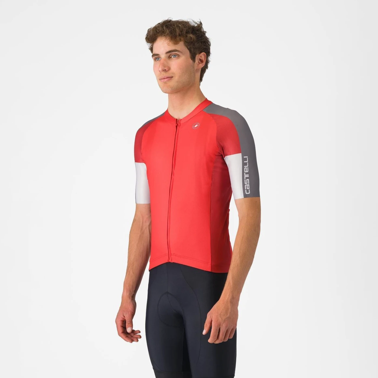 1. Tricou cu maneca scurta Castelli Entrata 6, pentru barbati, rosu/gri fumuriu-gri argintiu, S