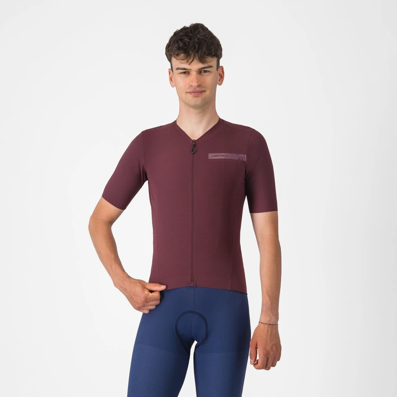 1. Tricou cu maneca scurta Castelli Premio EVO, pentru barbati, visiniu inchis, S