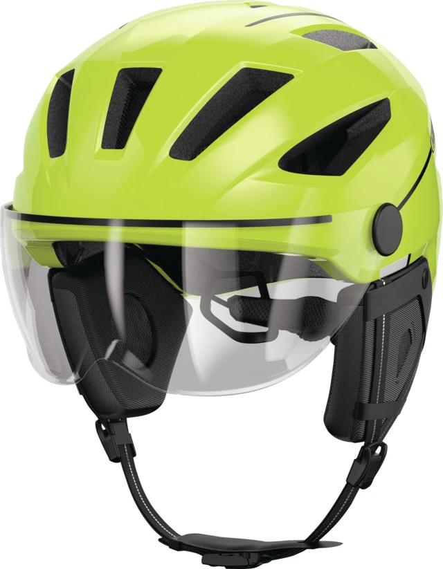 1. CASCA PENTRU BICICLETA ABUS PEDELEC 2.0 ACE CU LUMINA SPATE, HUSA PLOAIE SI VIZIERA FATA