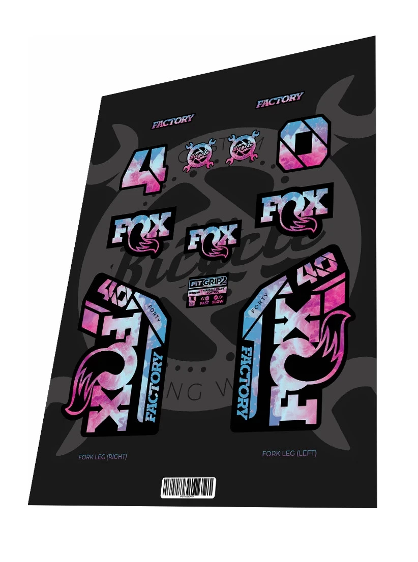 1. Stickere adezive furca FOX Factory 40 2022 Purple Clouds