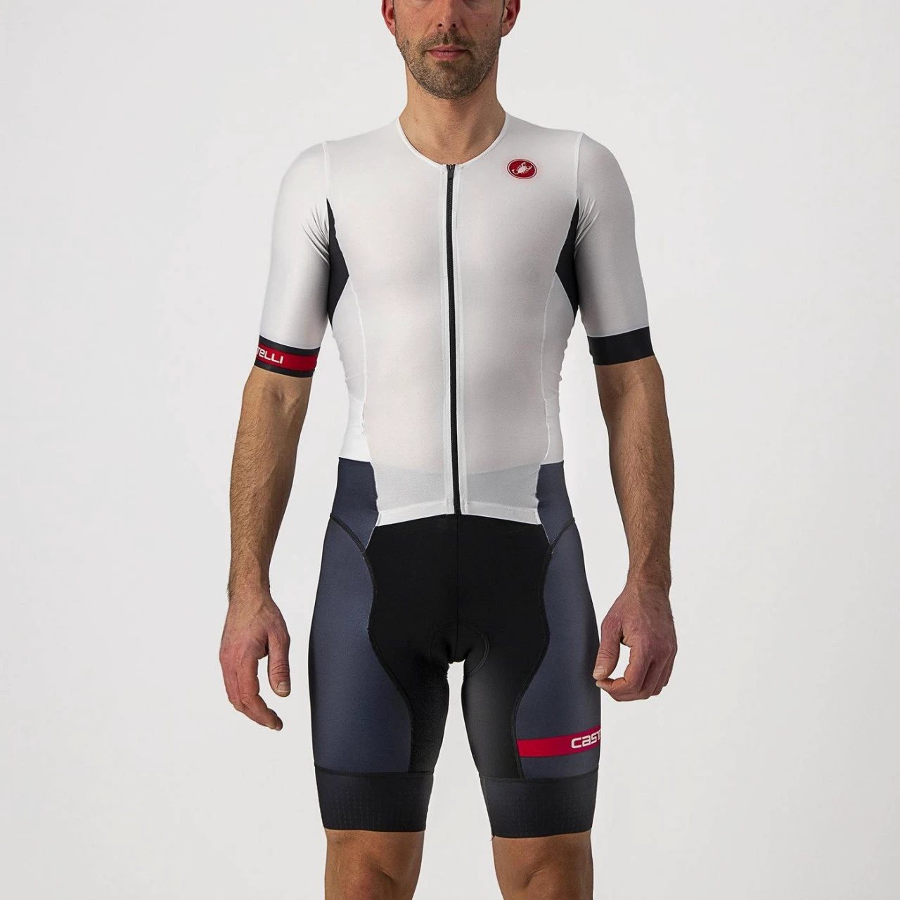 1. Costum triatlon maneca scurta Castelli Free Sanremo SS Alb/Negru