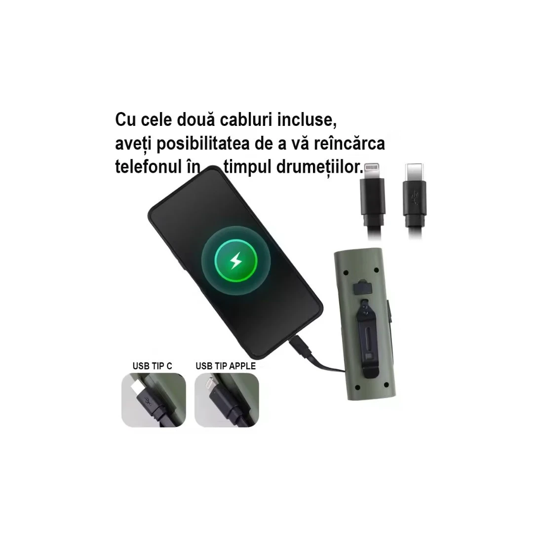 3. Far reincarcabil Fivestars Power Light PBL-6400, powerbank 6400 mAh, USB Type-C, kaki