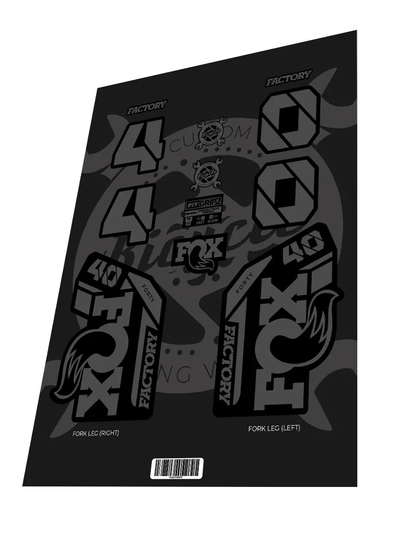 1. Stickere adezive furca FOX Factory 40 2022 Stealth Grey