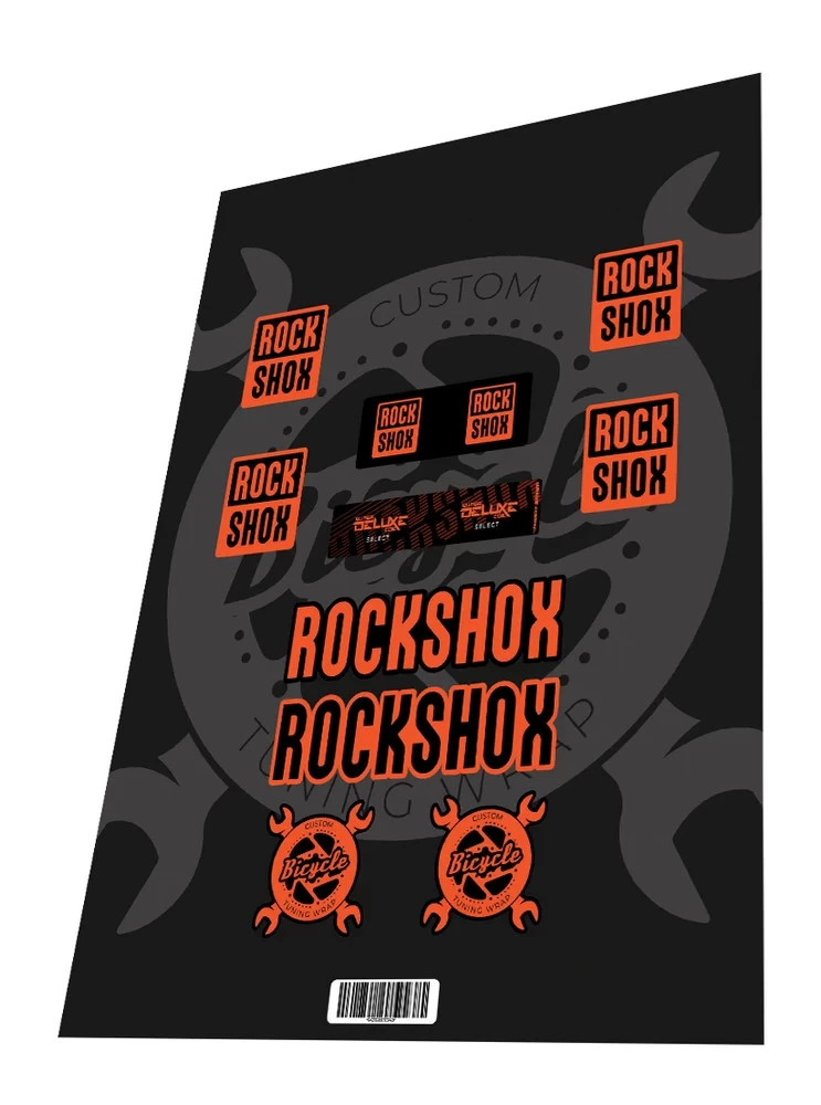 1. Stickere adezive furca Rockshox Super Deluxe Coil Select Orange Black 2023
