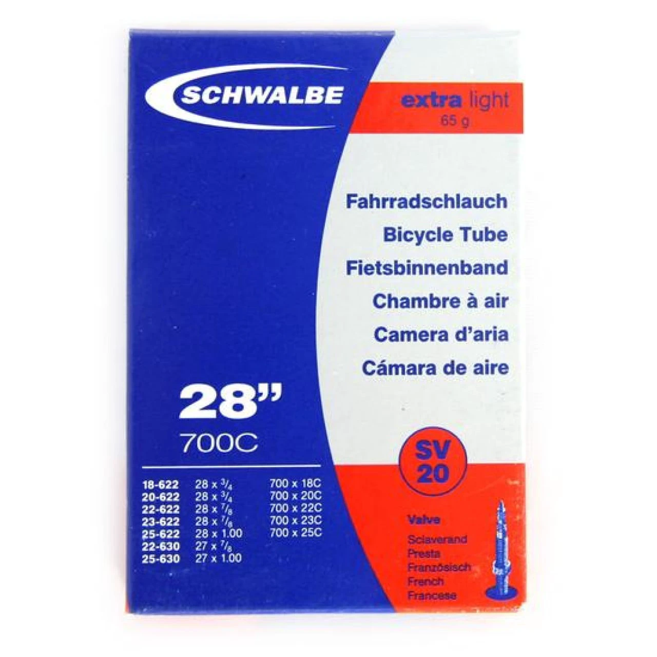 1. Camera SCHWALBE SV20 Extra Light 28 (18/25-622/630) EK 80mm