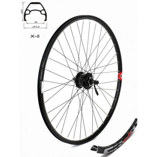 1. Roata Fata CROSSER X11 36H 28'' QR - Frana disc (6 suruburi) cu Butuc SHIMANO DH-3D32 | capsata