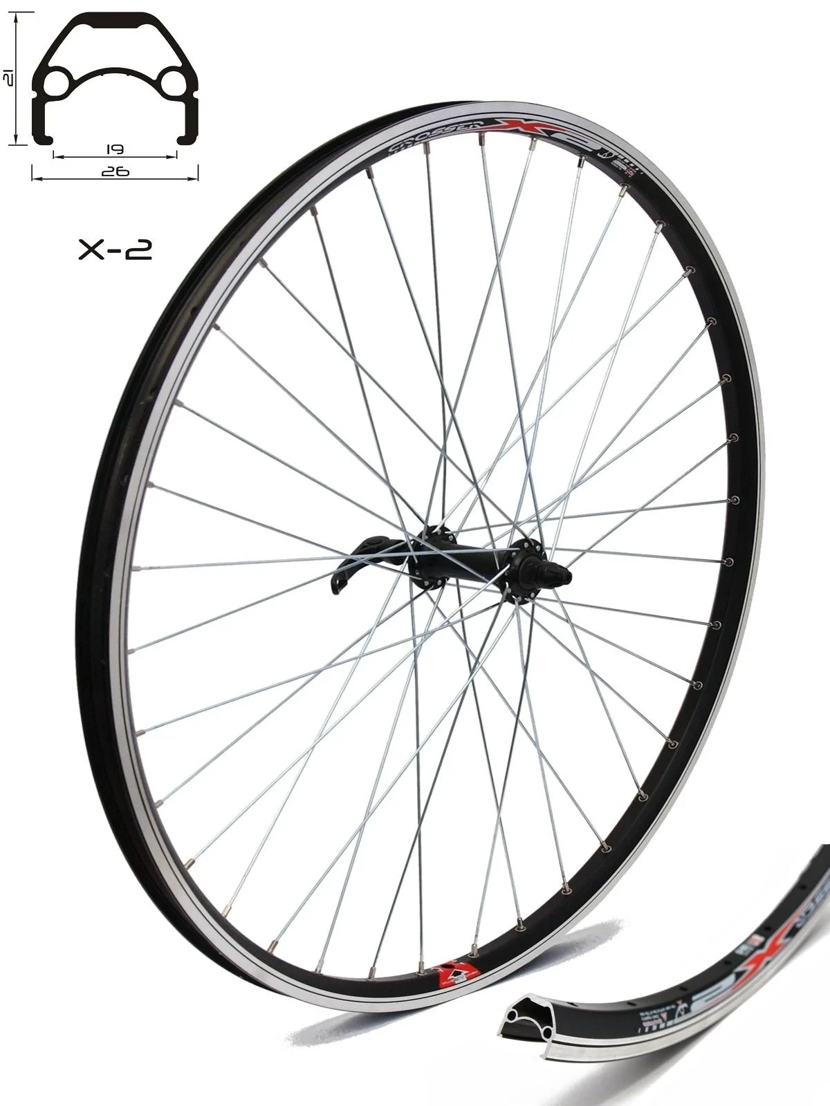 1. Roata Fata CROSSER X2 36H 26'' QR - V-brake cu Butuc JYD761 | capsata