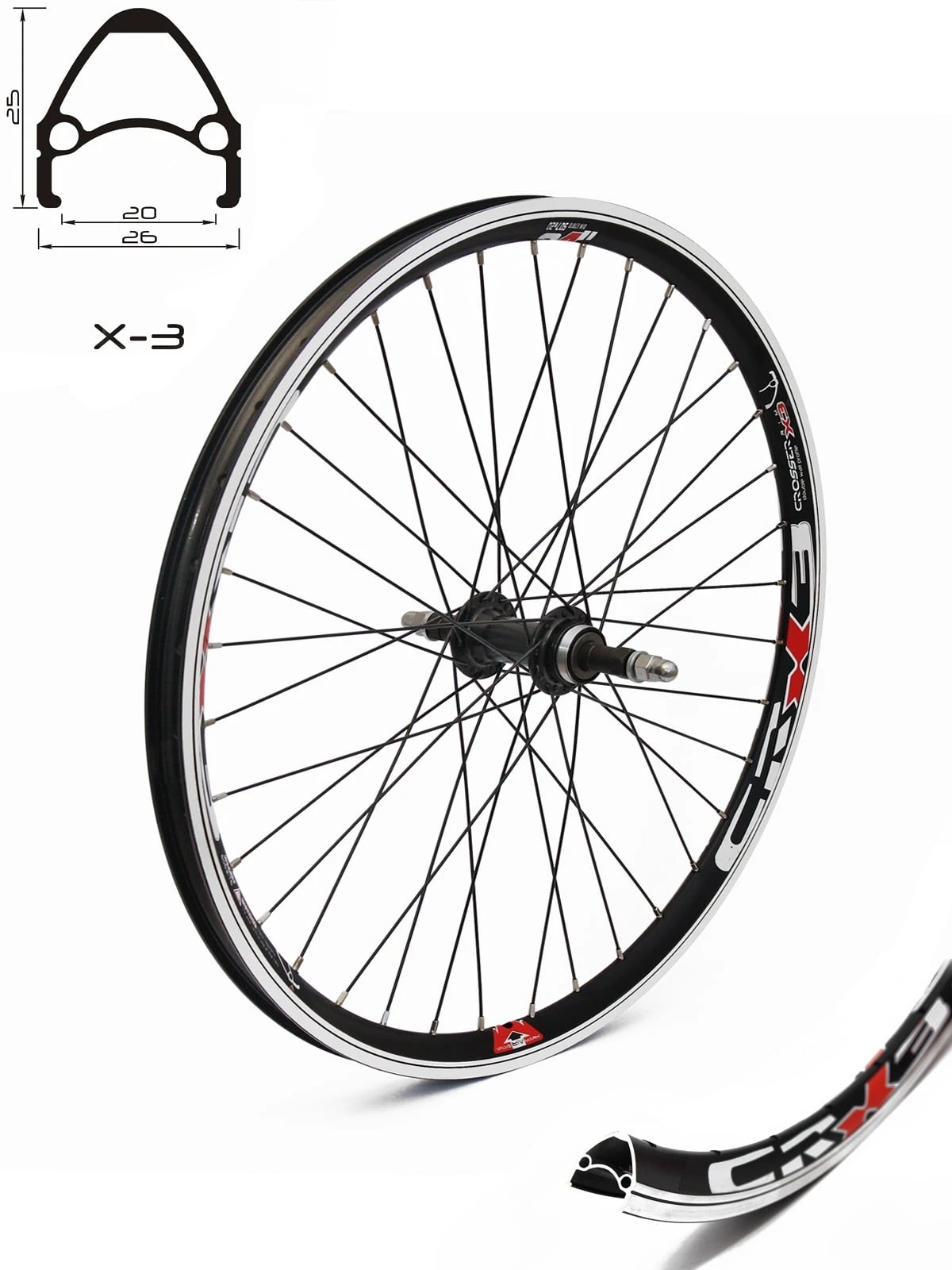 1. Roata Fata CROSSER X3 36H 24'' Piulita - Frana V-brake cu Butuc JY753