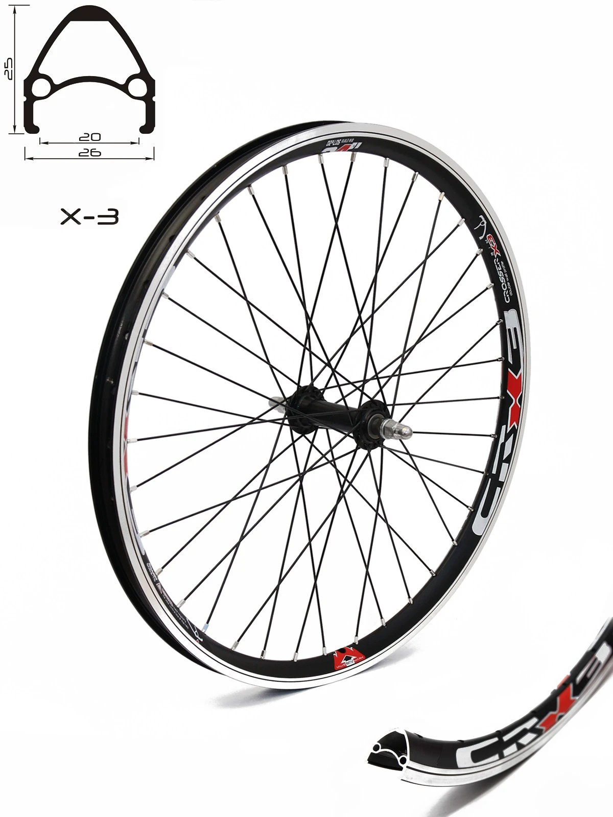 1. Roata Spate CROSSER X3 36H 26'' Filet, QR - Frana V-brake cu Butuc JoyTech JY752
