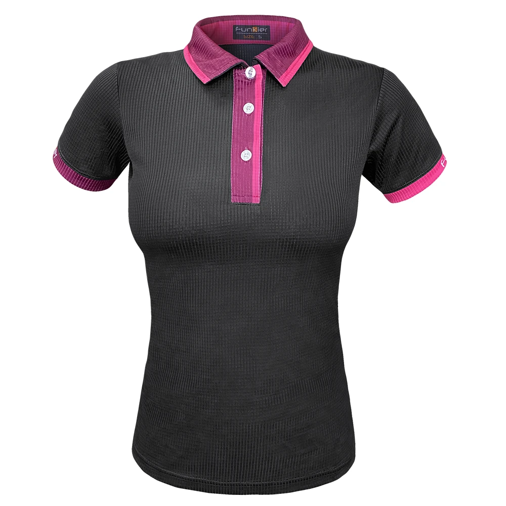 1. Tricou Ciclism Polo FUNKIER Bari W Active Women (S/S) - Black/Pink XXS
