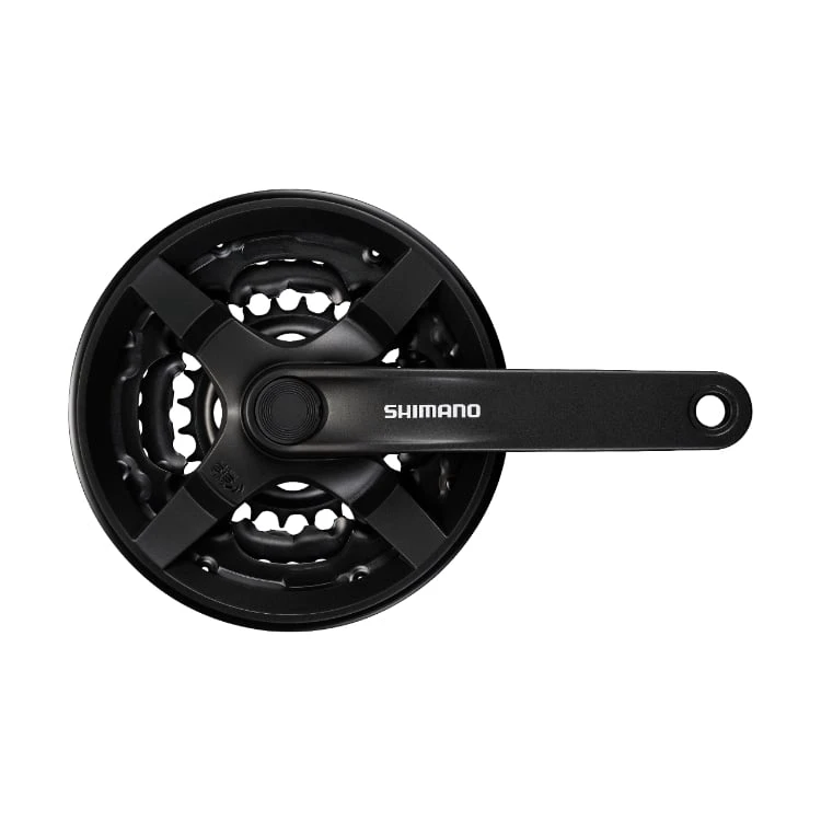 1. Angrenaj pedalier Shimano Tourney TY FC-TY301, 3x6 7 8 viteze, ax Patrat, cu aparatoare lant, brate 150mm, Negru, 42x34x24T Negru, 42x34x24T, 150mm,