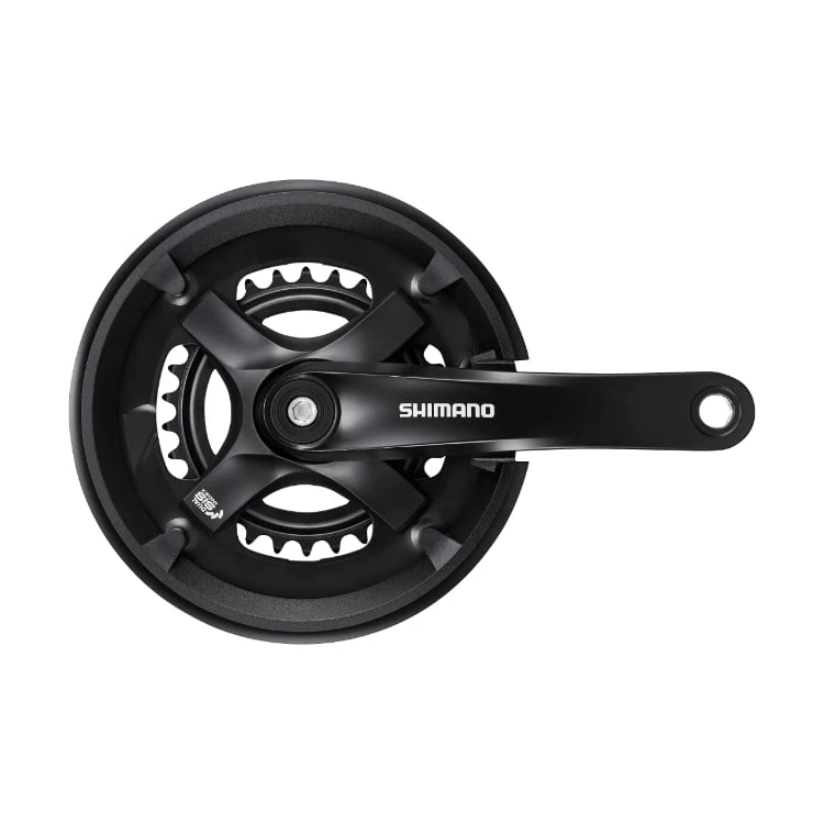 1. Angrenaj pedalier Shimano Tourney TY FC-TY501-2, 2x7 8 viteze, ax Patrat, cu aparatoare lant, brate 170mm, Negru, 46x30T Negru, 46x30T, 170mm, cu
