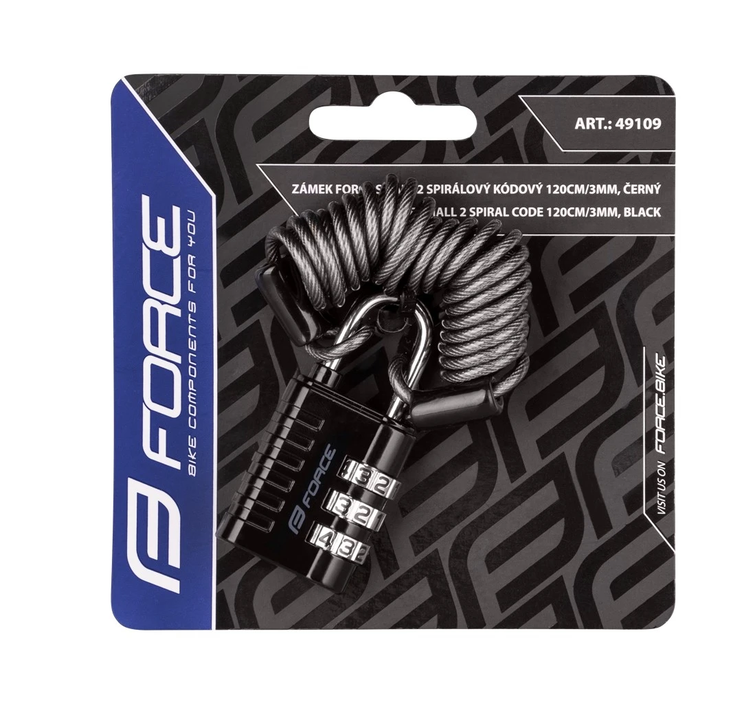 2. Antifurt Force SMALL 2 spiral code 120cm 3mm, negru