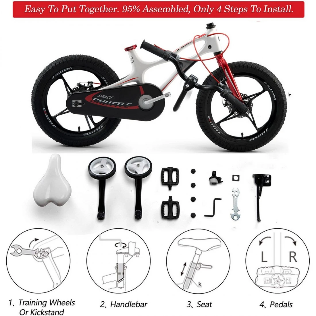 4. Bicicleta Royal Baby Space Shuttle, 18 inch, Alb Alb
