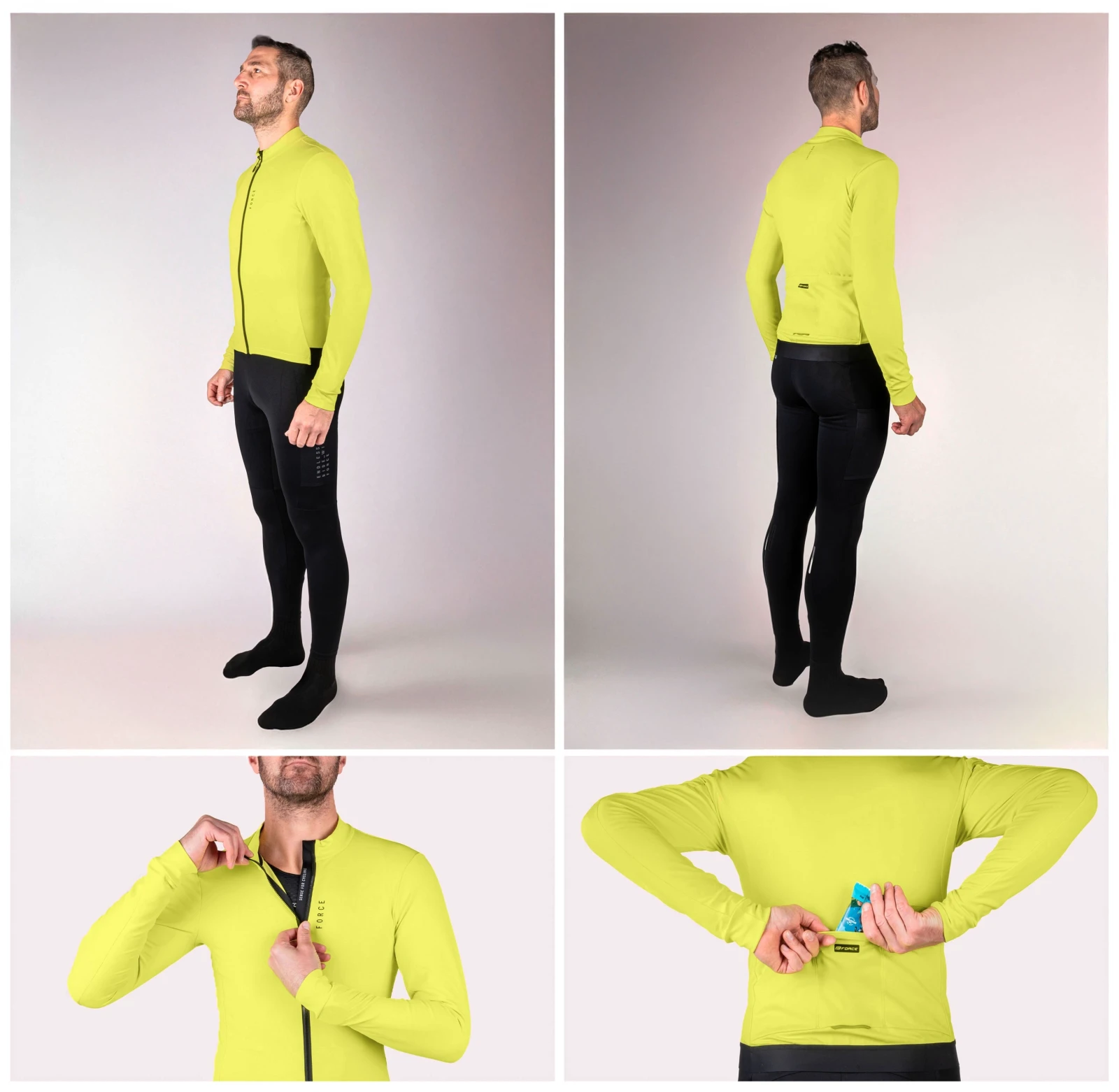 3. Bluza cu maneca lunga Force Endless, galben fluo M Galben fluo, M