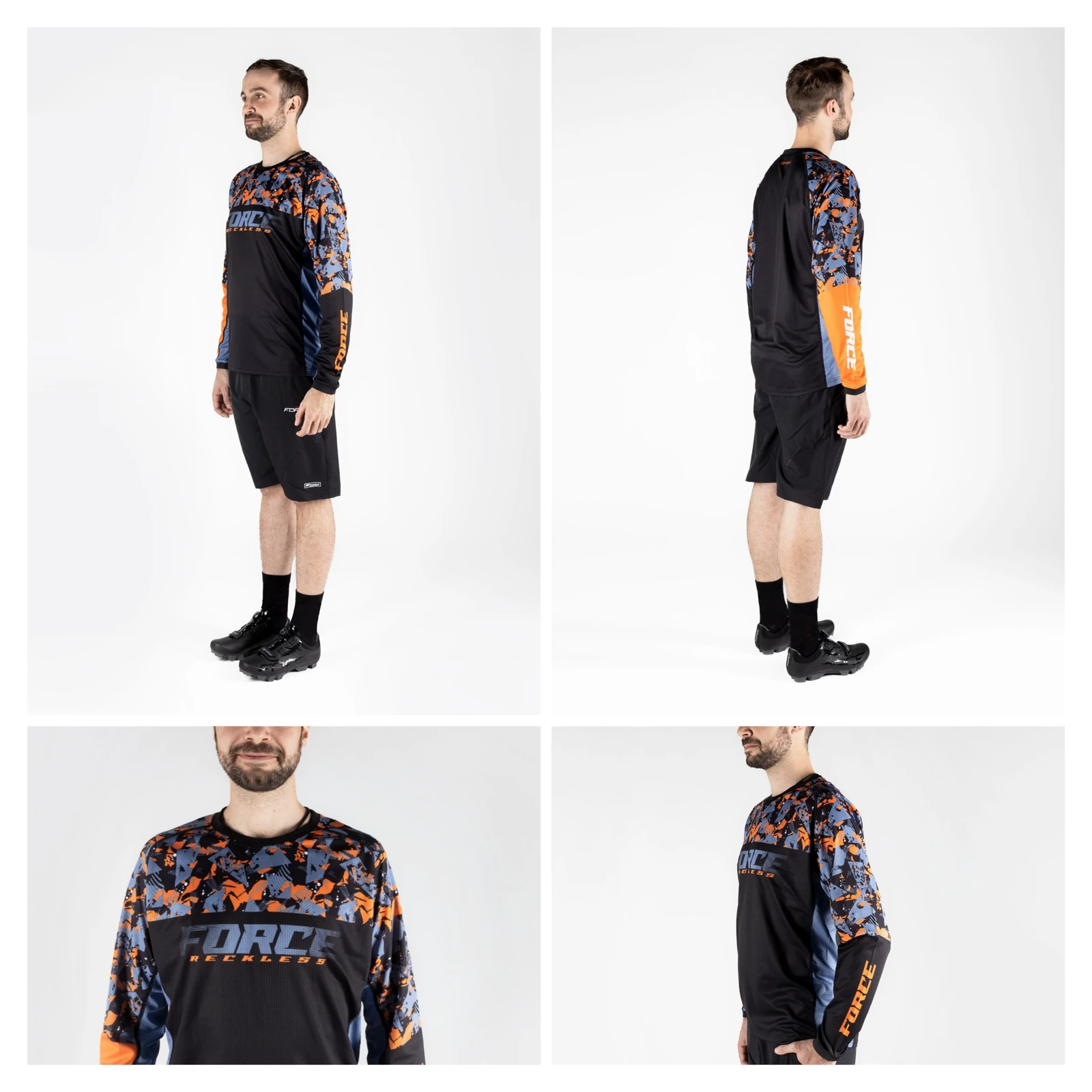 3. Bluza cu maneca lunga Force Reckless, Negru Portocaliu Gri, M Negru/Portocaliu/Gri