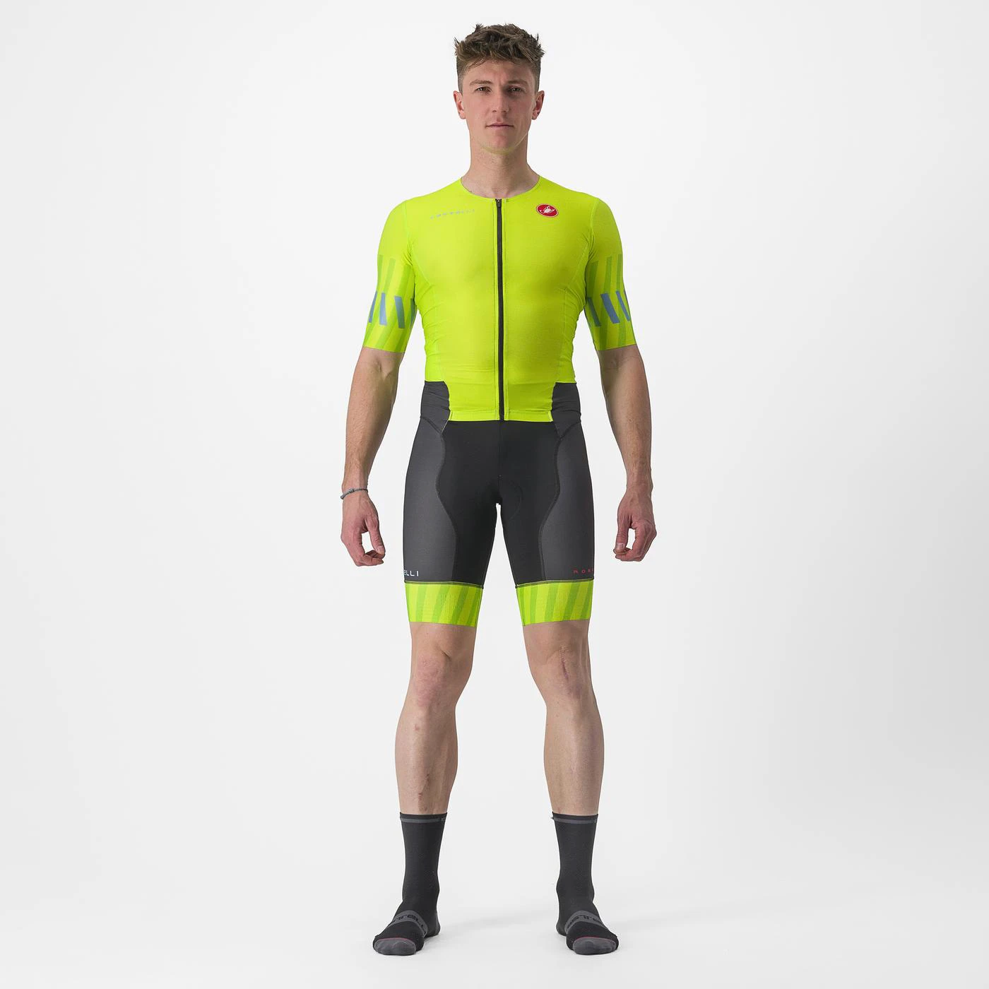 1. Costum de triatlon cu maneca scurta Castelli Free Sanremo SS, Galben Fluo Negru, XXL XXL, Galben fluo/Negru