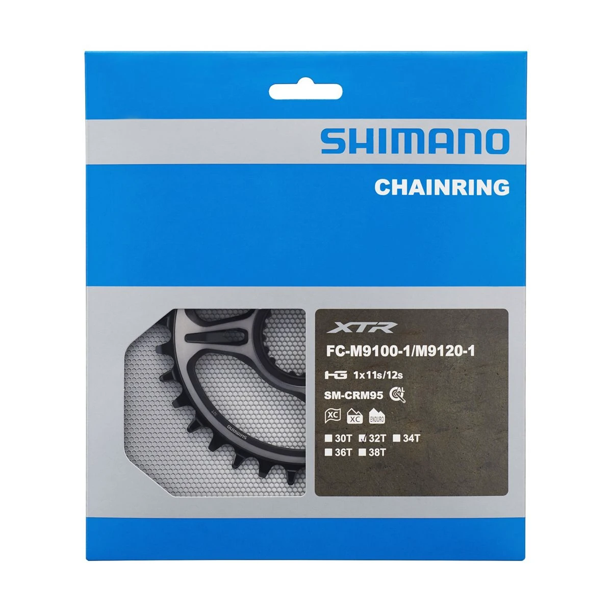 2. Foaie angrenaj Shimano XTR SM-CRM95, pt FC-M9100-1 M9120-1, chain line 52mm, 30T 30T, 30T