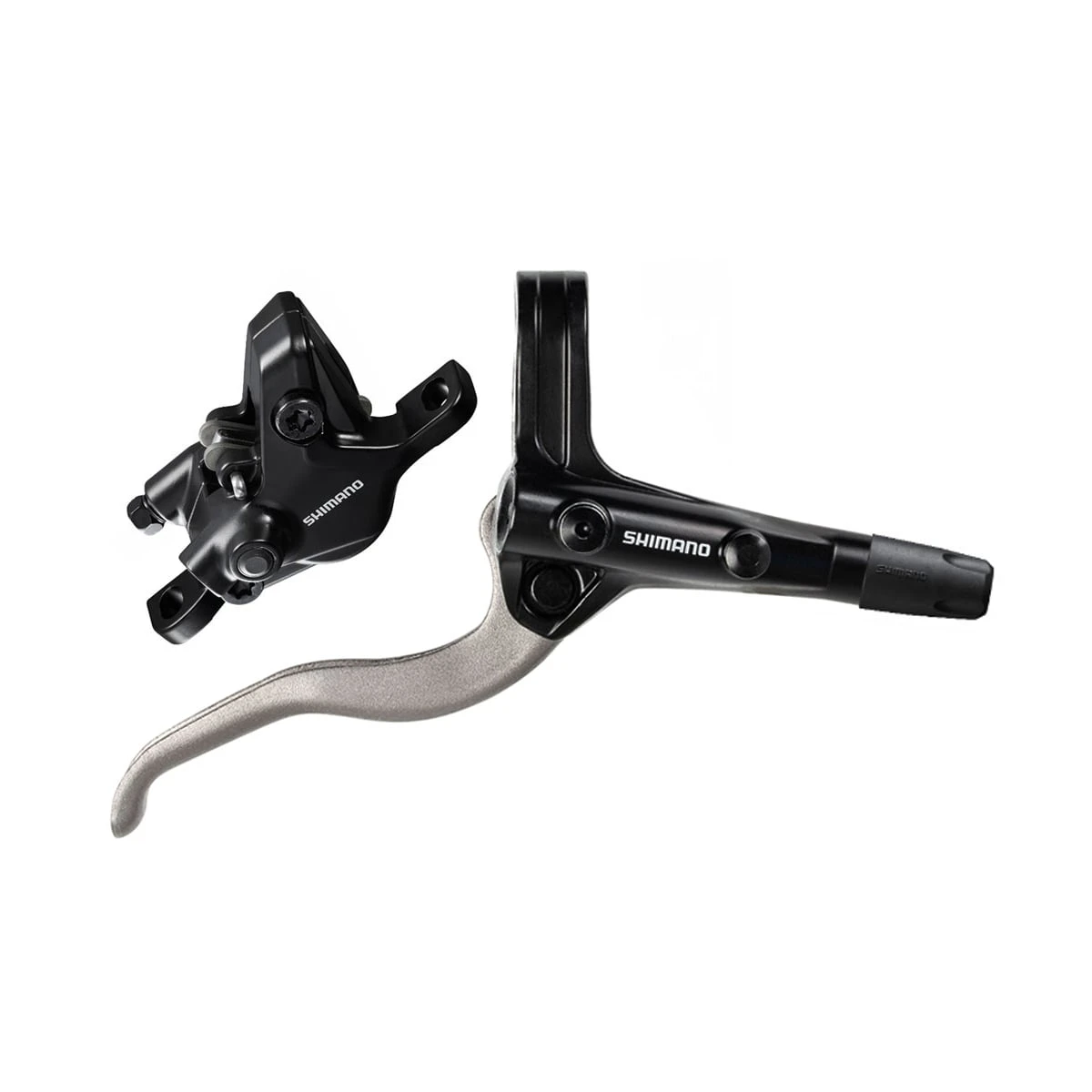 1. Frana pe disc set asamblat (J-Kit) Shimano Deore BL-MT401(R), BR-MT410(R), Negru Argintiu, fara adaptor, placute Resin (fara radiator), cu insertie,