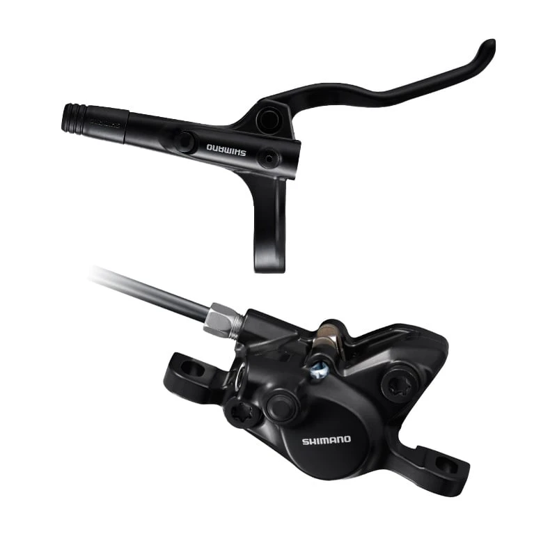 1. Frana pe disc set asamblat Shimano Altus BL-MT201(R), BR-MT200(R), Negru, fara adaptor, placute Resin (fara radiator), cu oliva si insertie, conducta