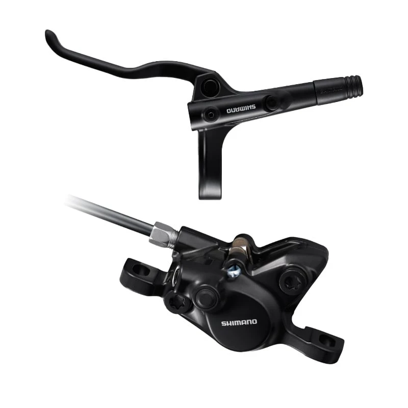 1. Frana pe disc set asamblat Shimano Altus BL-MT201(L), BR-MT200(R), Negru, fara adaptor, placute Resin (fara radiator), cu oliva si insertie, conducta