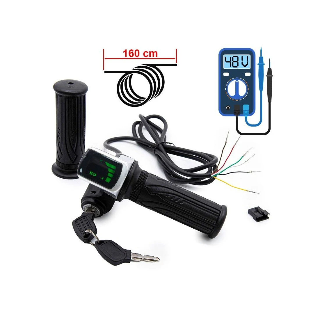 1. Maneta acceleratie pentru trotinete cu indicator 48V cheie si conector SM