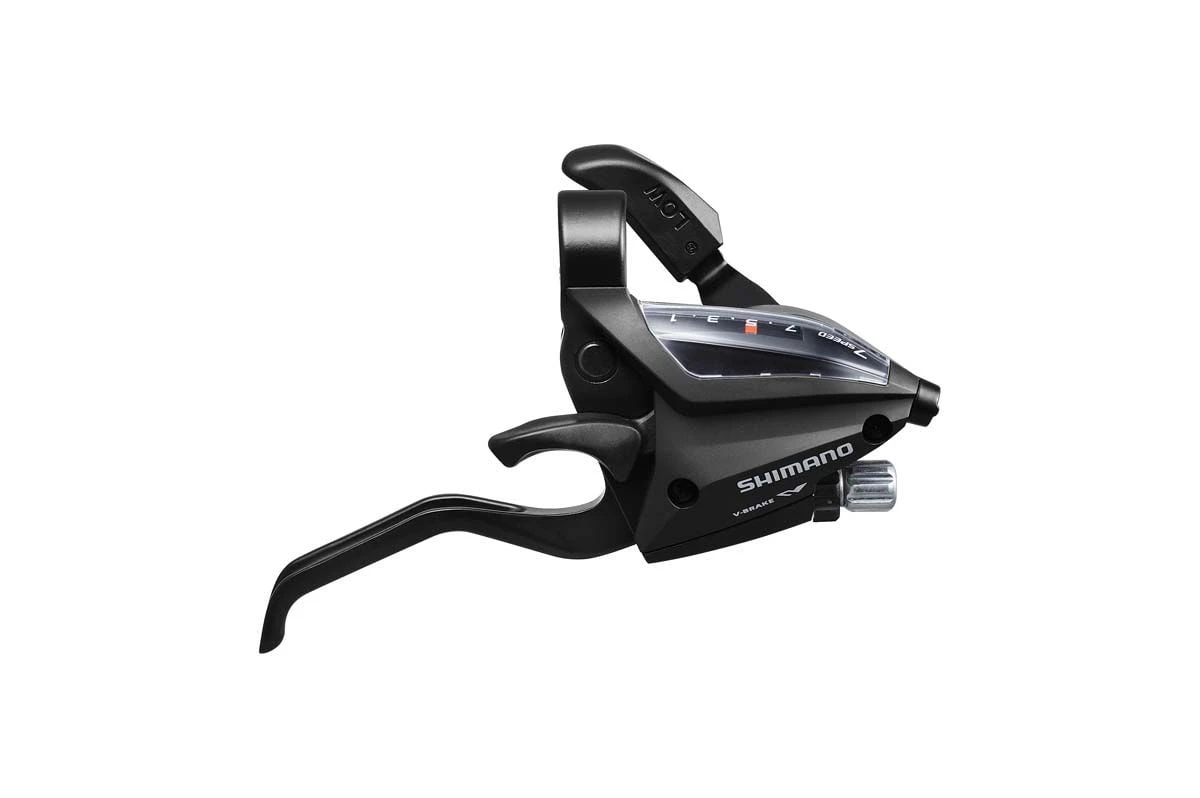 1. Maneta schimbator frana Shimano Altus ST-EF500-7R, EZ-fire Plus, dreapta, 7 viteze, levier 2 degete, V-Brake, negru Dreapta