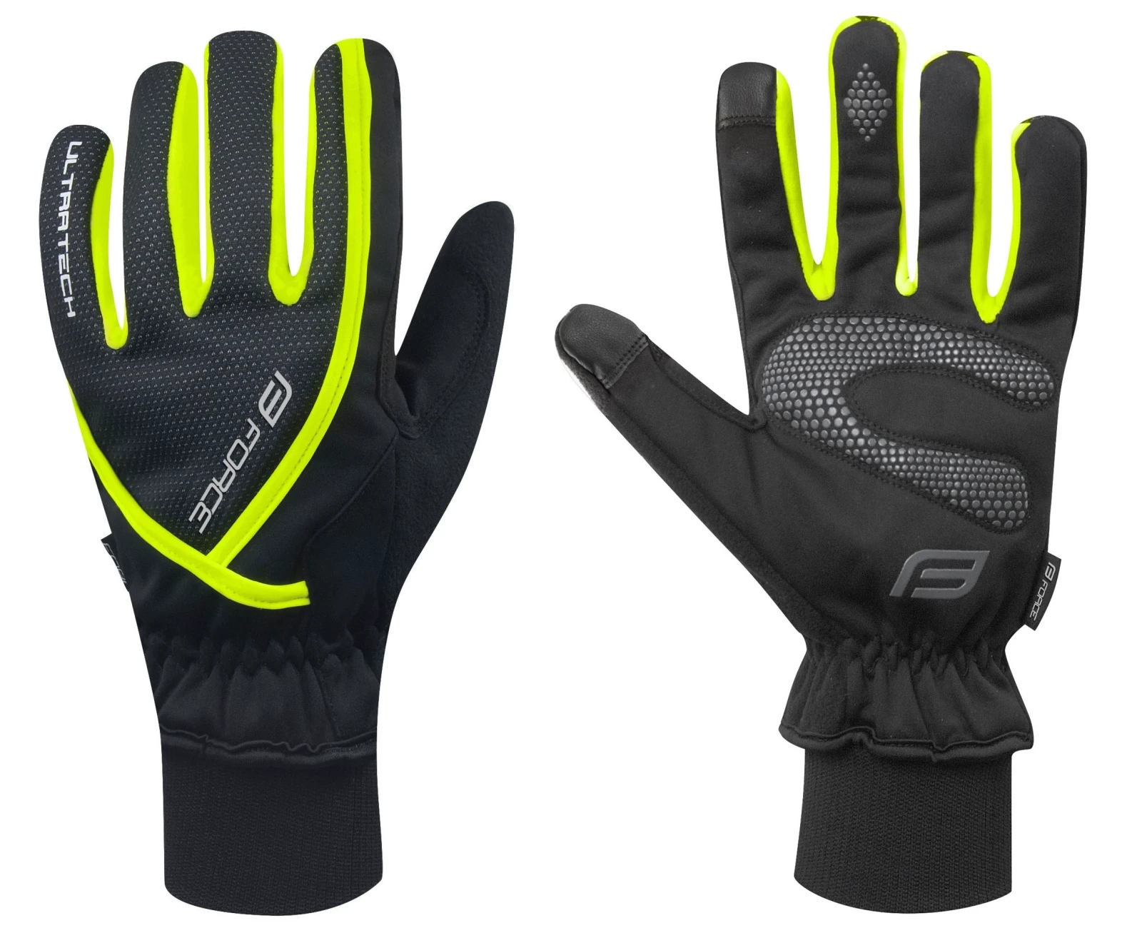 1. Manusi iarna Force Ultra Tech negru fluo S S, Negru/Galben fluo