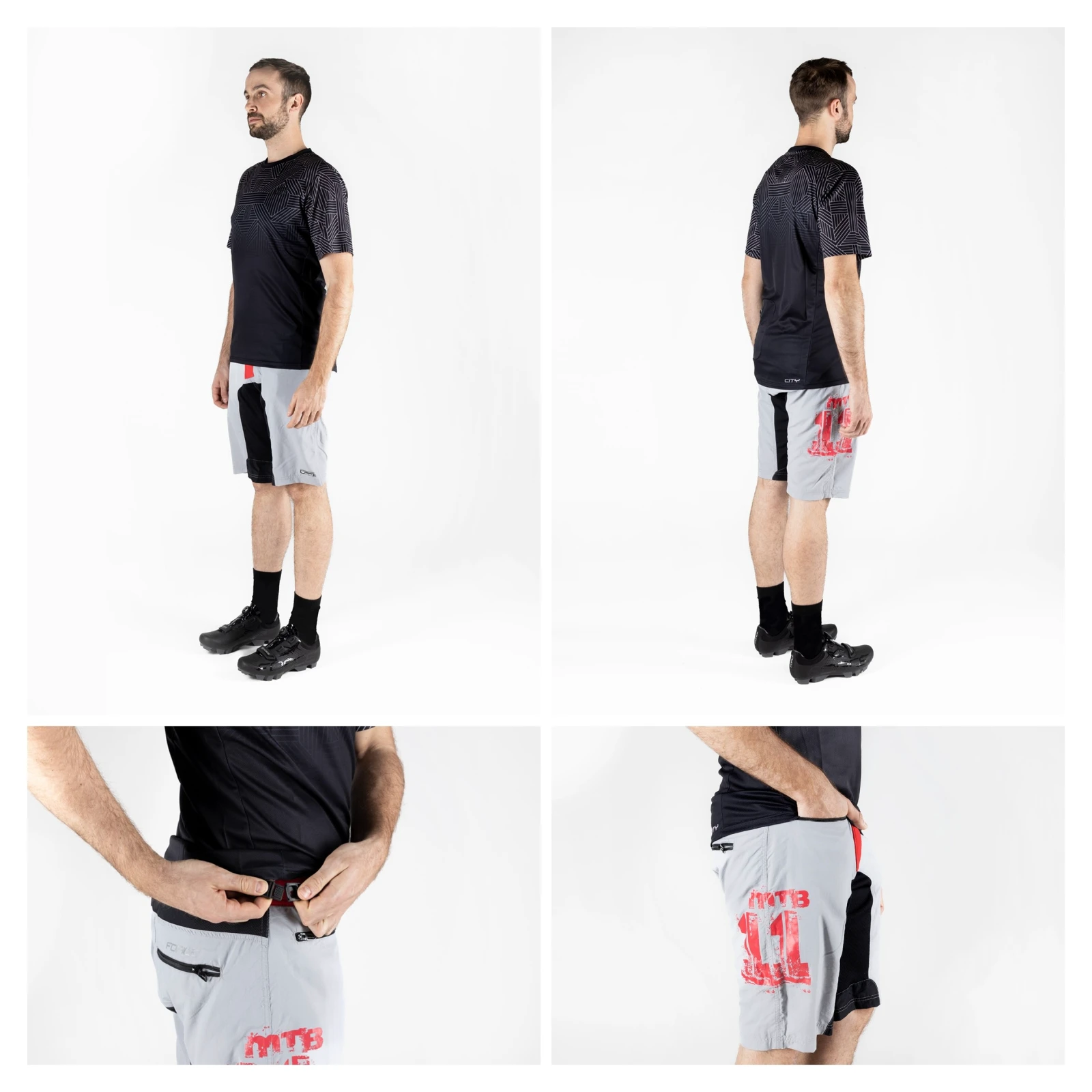 6. Pantaloni scurti Force MTB-11, bazon detasabil, Gri Rosu Negru, XS XS, Gri/Negru/Rosu