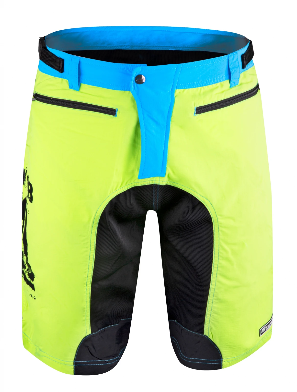 2. Pantaloni scurti Force MTB-11, bazon detasabil, Galben Fluo Bleu Negru, S S, Galben fluo/Bleu/Negru