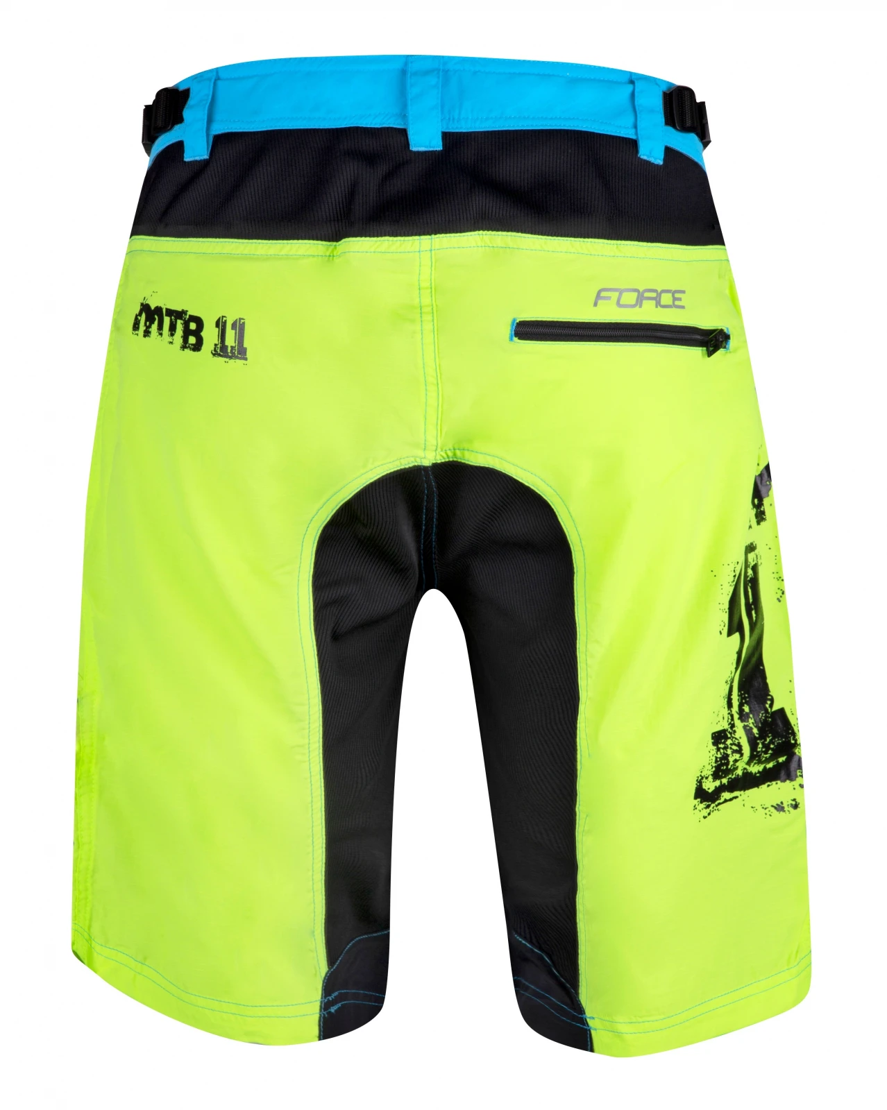 3. Pantaloni scurti Force MTB-11, bazon detasabil, Galben Fluo Bleu Negru, S S, Galben fluo/Bleu/Negru