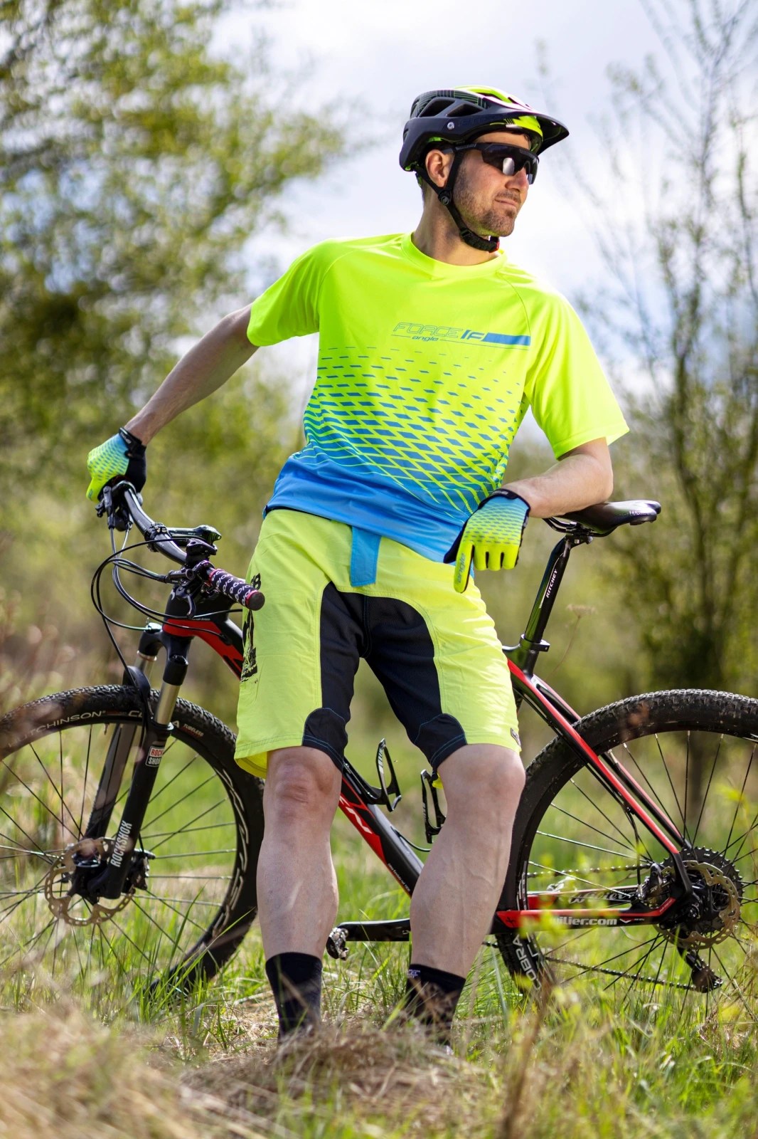 6. Pantaloni scurti Force MTB-11, bazon detasabil, Rosu Negru, XXXL XXXL, Rosu/Negru