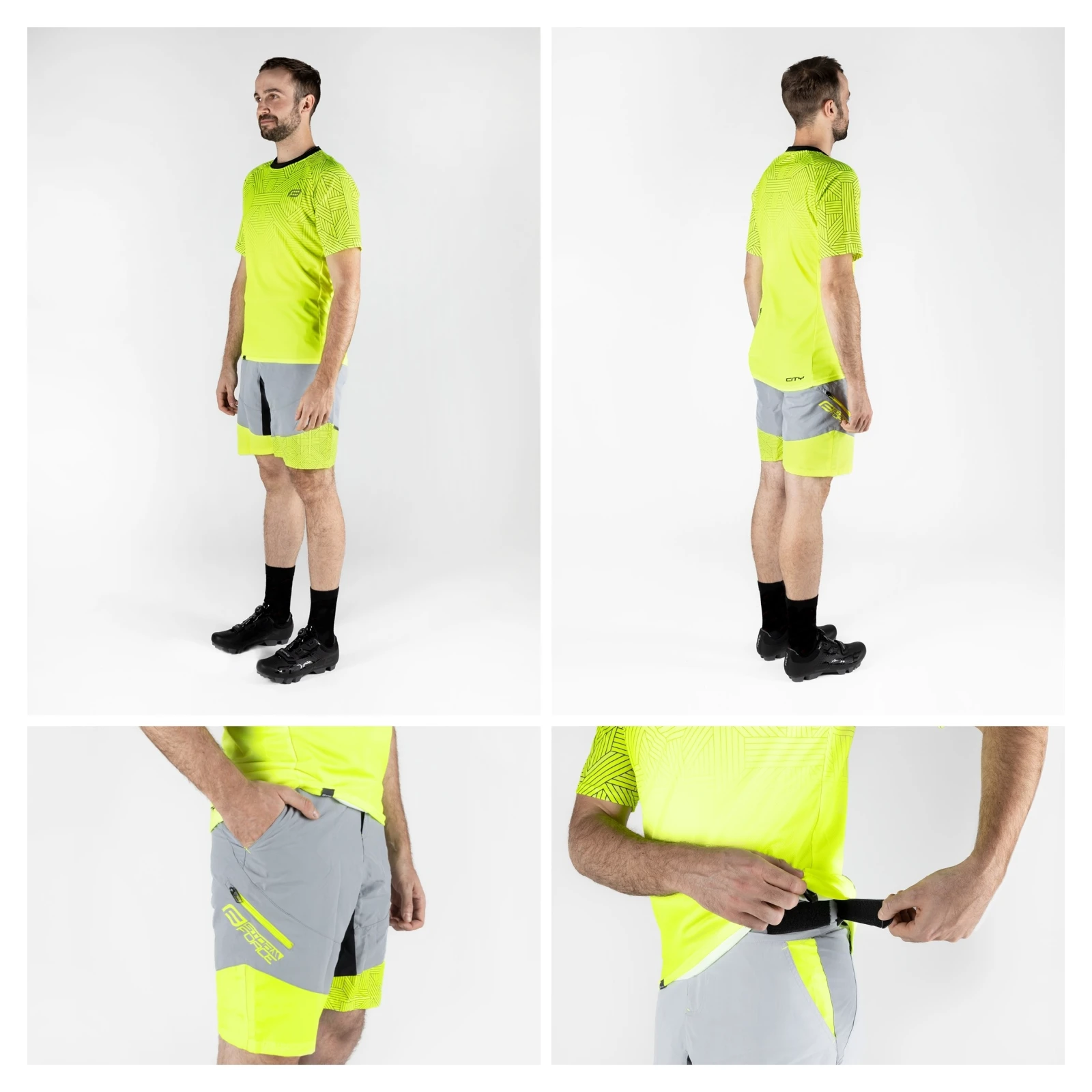 6. Pantaloni scurti Force Storm pana la talie cu bazon, gri fluo S S, Gri/Galben fluo
