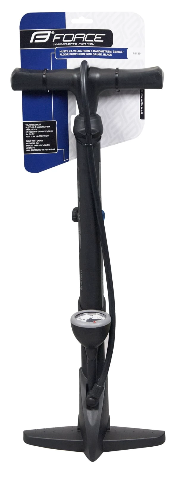 3. Pompa podea cu manometru Force Easy Horn 11 Bar, plastic negru