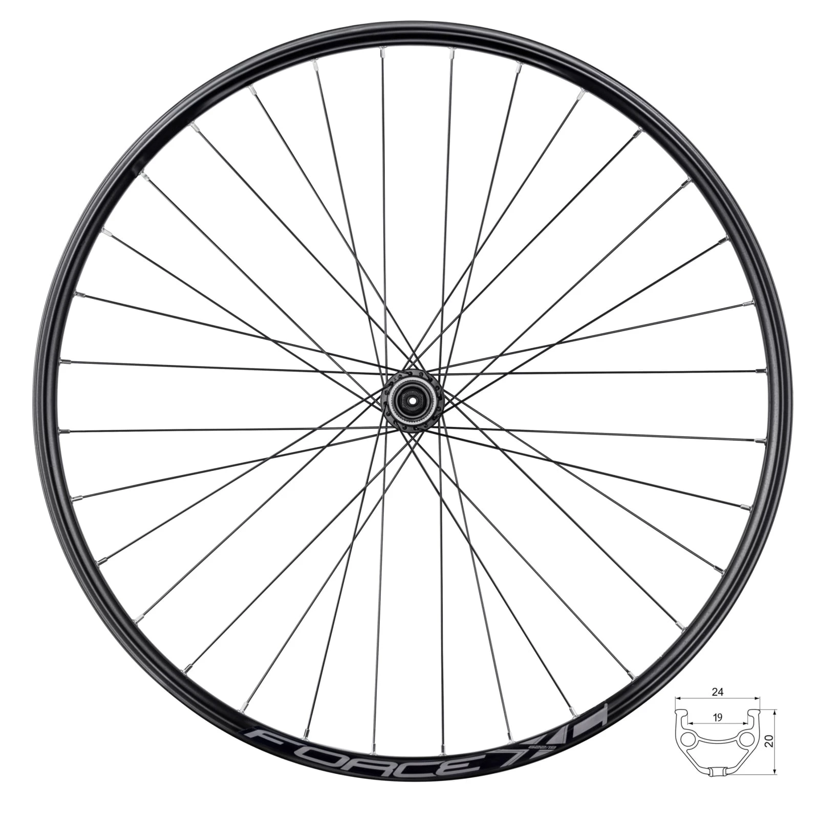 1. Roata fata 28 29 Force XC Disc 622x19 centerlock neagra