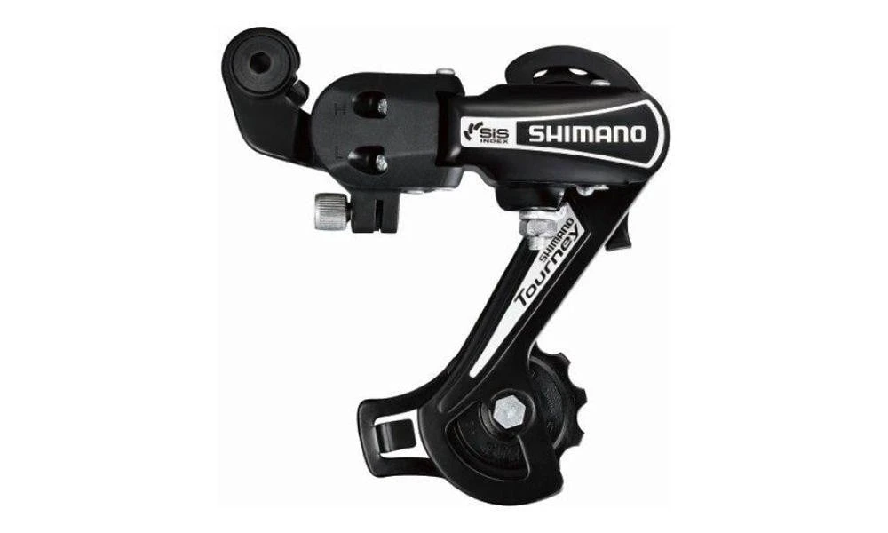 1. Schimbator spate Shimano Tourney RD-TY21-B-GS, 6 viteze, prindere directa, Negru, neambalat Patina medie (GS), prindere directa, Negru