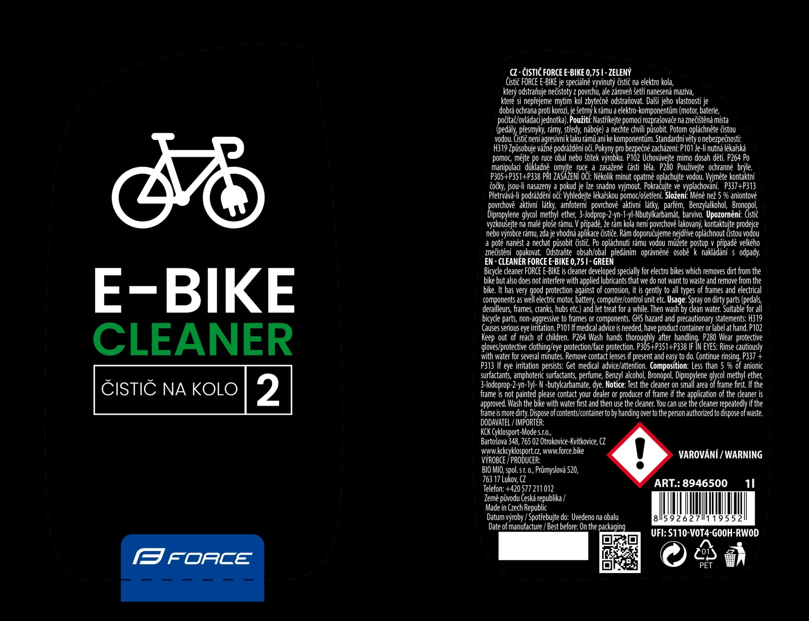 2. Solutie curatare Force E-Bike cu pulverizator 0.75L verde