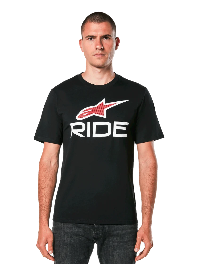 1. Tricou Alpinestars Ride 4.0 CSF Tee Black White Red S S, Negru/Alb/Rosu