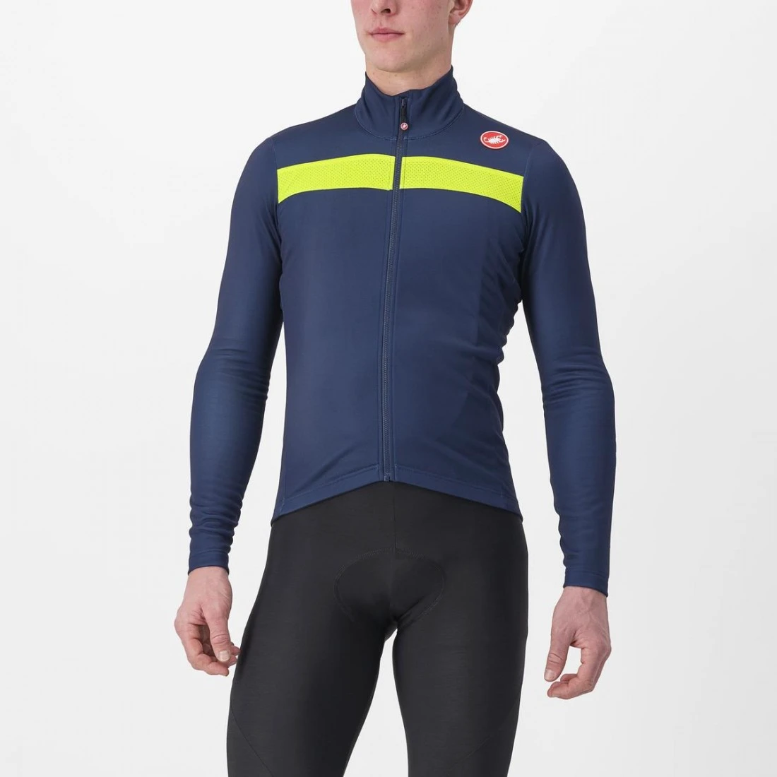 Tricou cu maneca lunga Castelli Puro 3 FZ, BelgianBlue YellowFluoReflex, L L, Bleumarin/Galben fluo - 109446