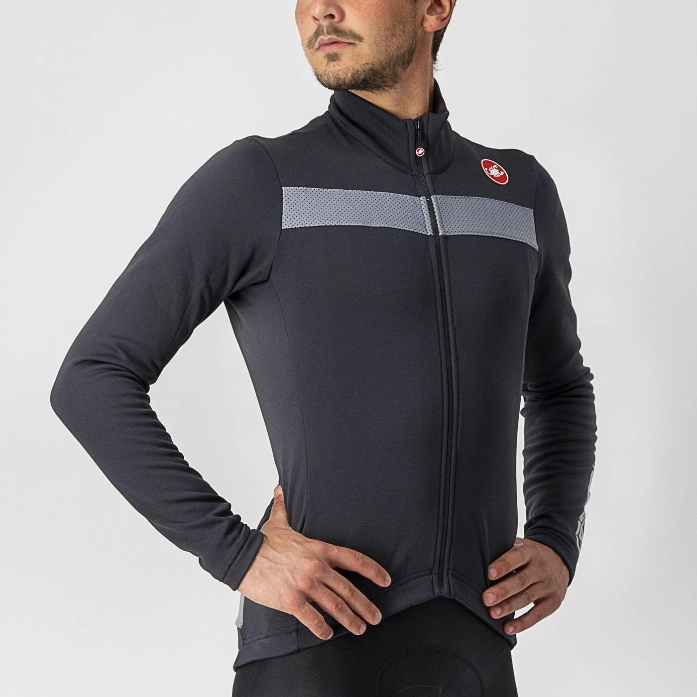 3. Tricou cu maneca lunga Castelli Puro 3, negru deschis argintiu reflex, S S, Negru/Argintiu