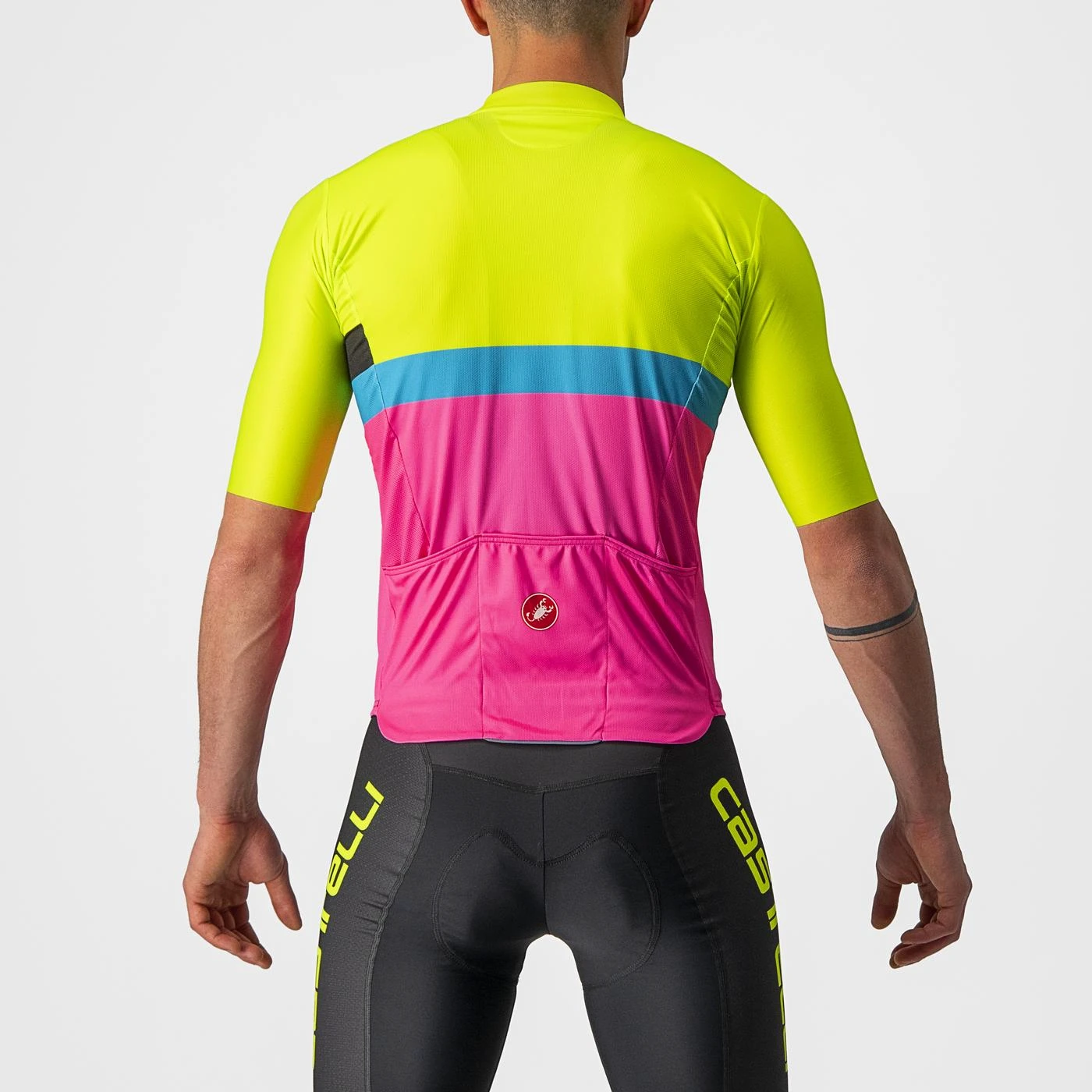 2. Tricou cu maneca scurta Castelli A Blocco, Galben Fluo Magenta Albastru, XL XL, Galben fluo/Magenta/Bleu