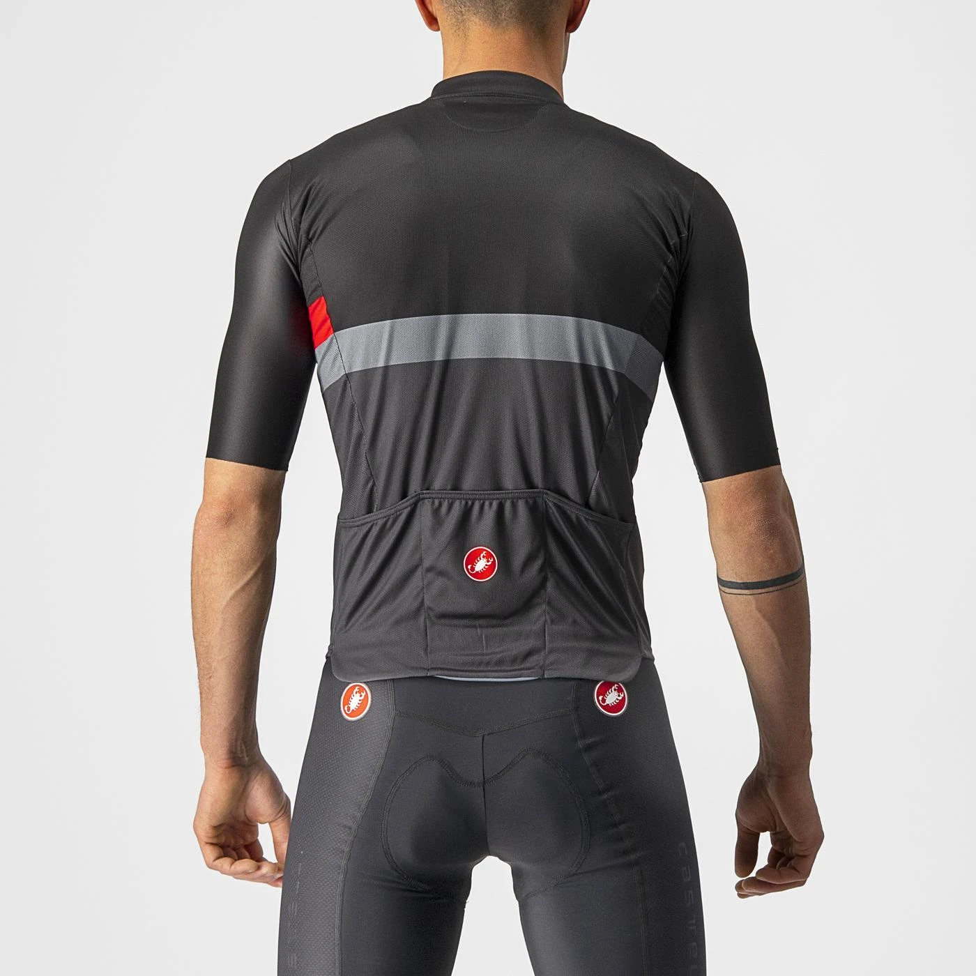 2. Tricou cu maneca scurta Castelli A Blocco, Negru Antracit Rosu, L L, Negru/Antracit/Rosu