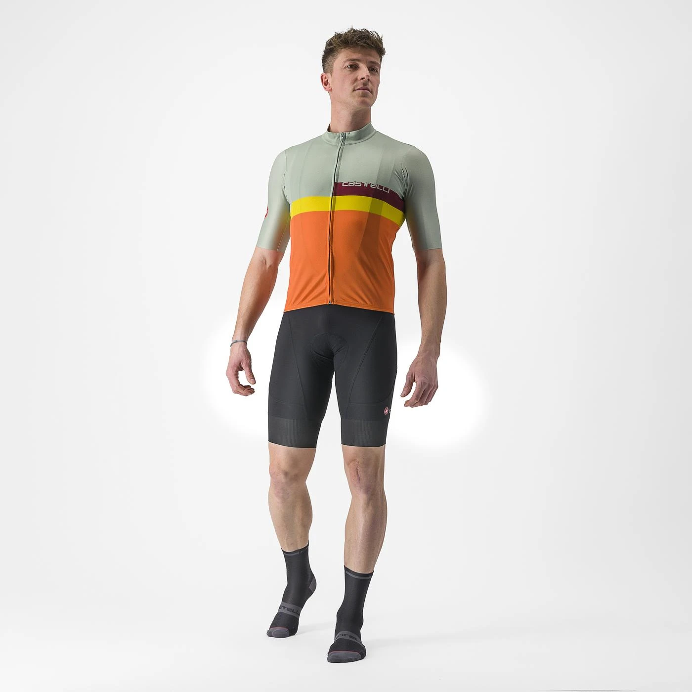 6. Tricou cu maneca scurta Castelli A Blocco, Vernil Portocaliu Galben Visiniu, L L, Vernil/Portocaliu/Galben