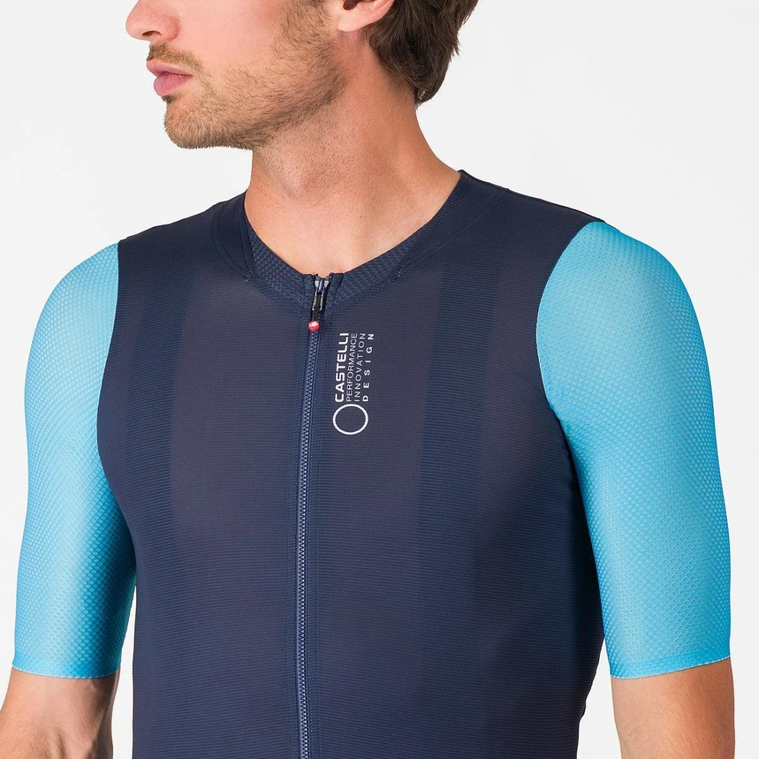 6. Tricou cu maneca scurta Castelli Corretto, pentru barbati, albastru neon albastru belgian L L, Bleumarin/Bleu