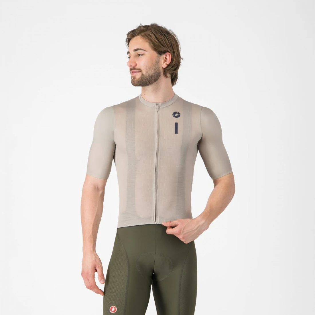 Tricou cu maneca scurta Castelli Drittone Logo, pentru barbati, bej albastru belgian M M, Bej - 186951