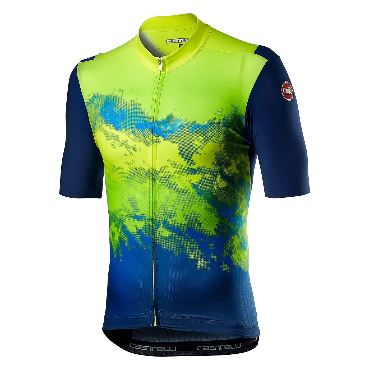 1. Tricou cu maneca scurta Castelli Polvere Yellow Fluo XS XS, Galben fluo/Bleumarin