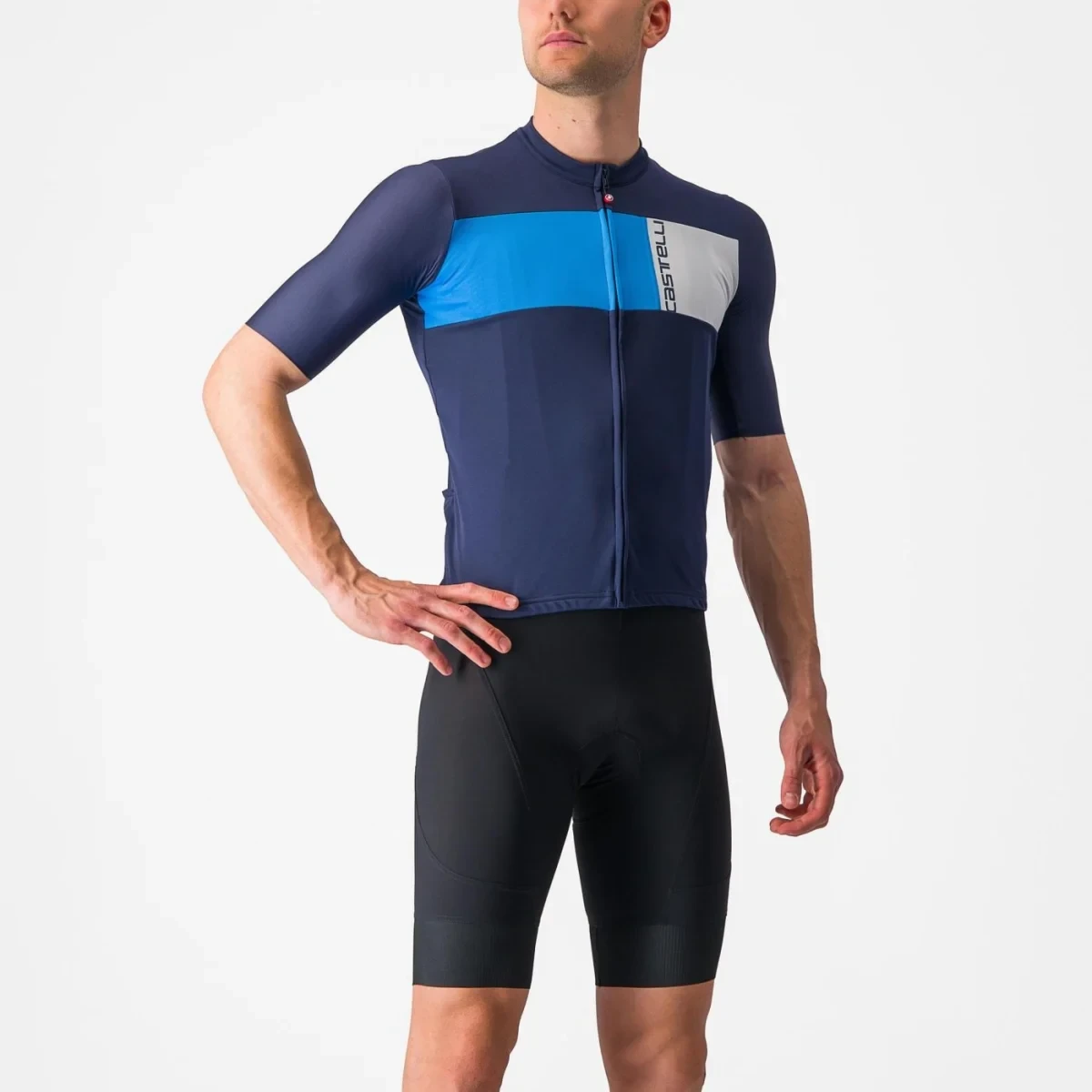 2. Tricou cu maneca scurta Castelli Prologo 7, Indigo Albastru Gri, S S, Bleumarin/Alb/Albastru