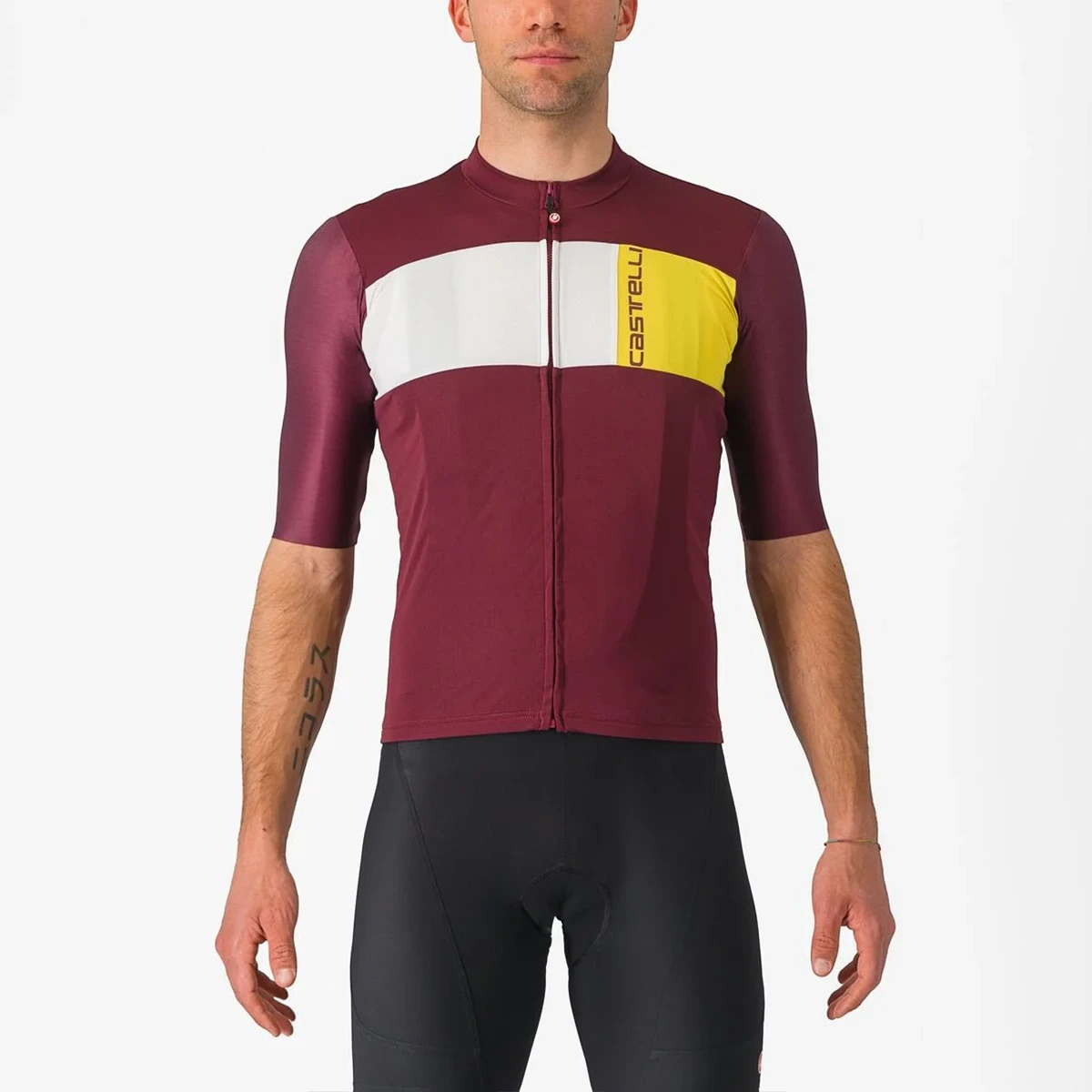 Tricou cu maneca scurta Castelli Prologo 7, Visiniu Alb Galben, L L, Visiniu/Alb/Galben - 110431